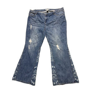 Indigo Thread Co Women's 18W Flare Jeans Boho Patchwork Distressed Stretch Denim